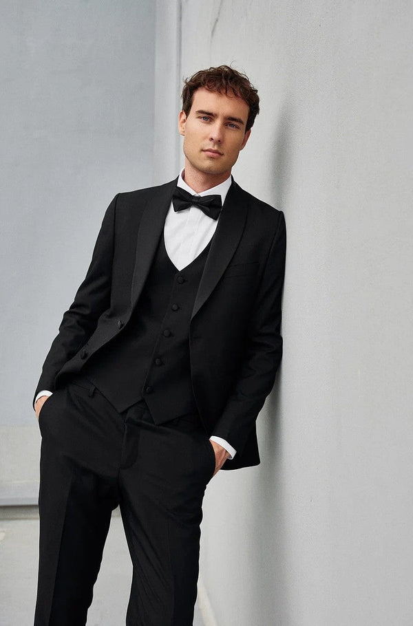 Tiavllya Fashion Men's Suit Flat 3 Pieces Shawl Lapel Tuxedo For Prom (Blazer+vest+Pants)