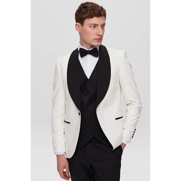 Tiavllya Fashion Men's Suit Flat 3 Pieces Shawl Lapel Tuxedo For Prom (Blazer+vest+Pants)