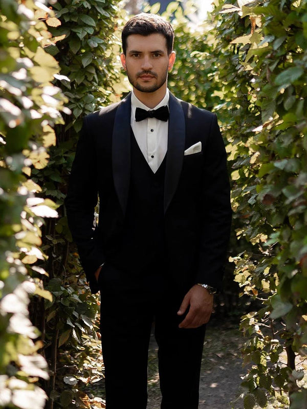 Tiavllya Fashion Men's Suit Flat 3 Pieces Shawl Lapel Tuxedo For Prom (Blazer+vest+Pants)