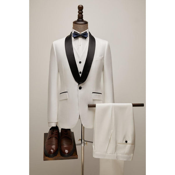 Tiavllya Fashion Men's Suit Flat 3 Pieces Shawl Lapel Tuxedo For Prom (Blazer+vest+Pants)