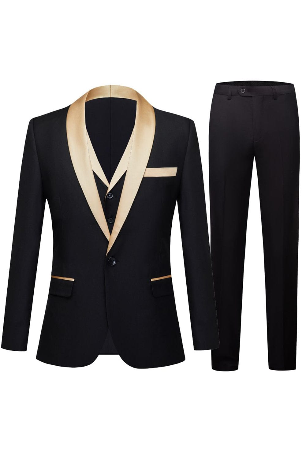 Tiavllya Fashion Men's Suit Flat 3 Pieces Shawl Lapel Tuxedo For Prom (Blazer+vest+Pants)