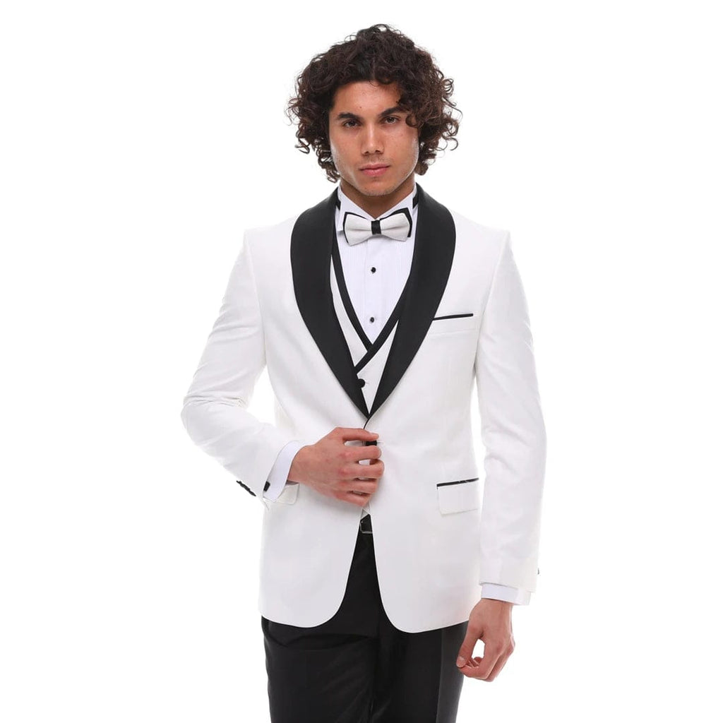 Tiavllya Fashion Men's Suit Flat 3 Pieces Shawl Lapel Tuxedo For Prom (Blazer+vest+Pants)