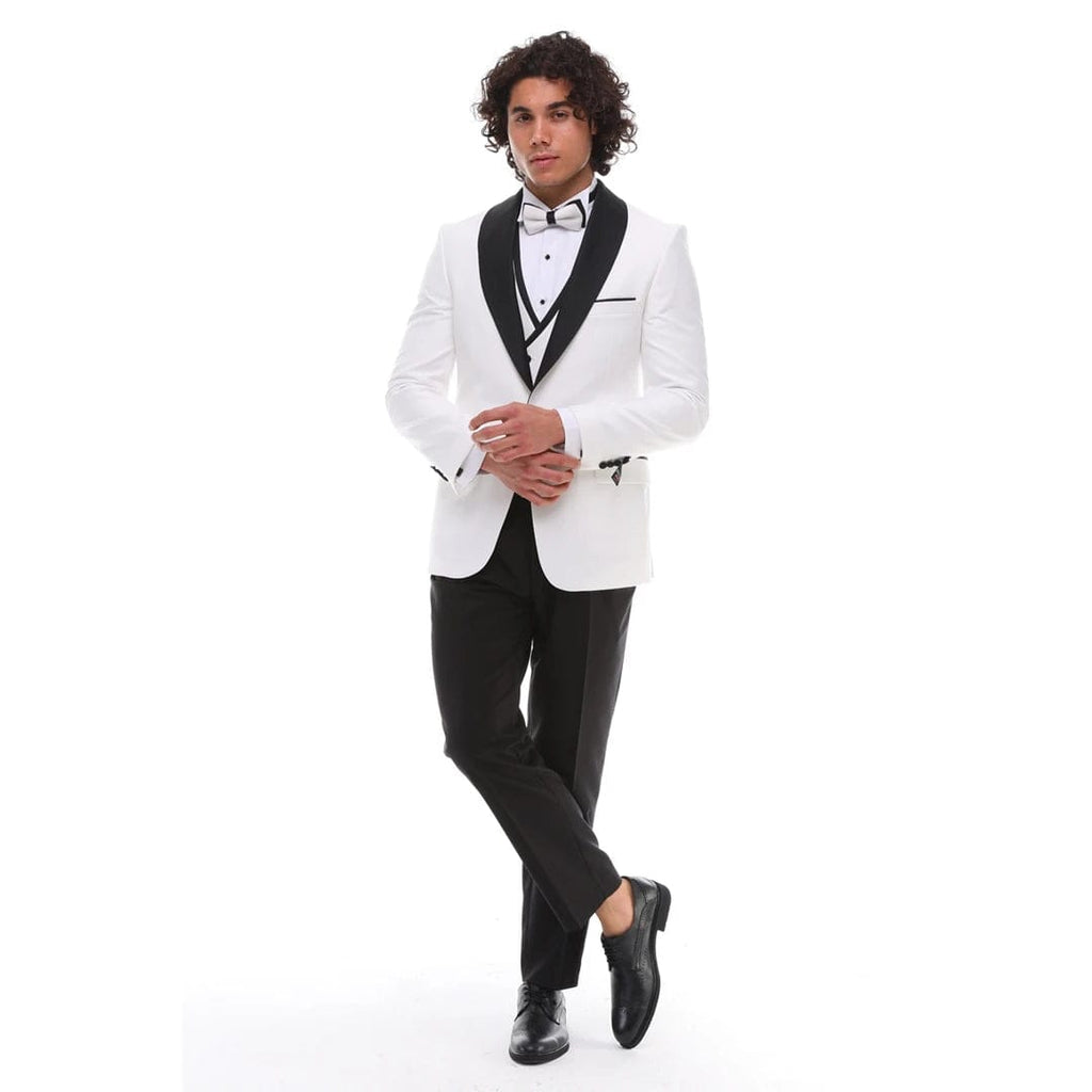 Tiavllya Fashion Men's Suit Flat 3 Pieces Shawl Lapel Tuxedo For Prom (Blazer+vest+Pants)
