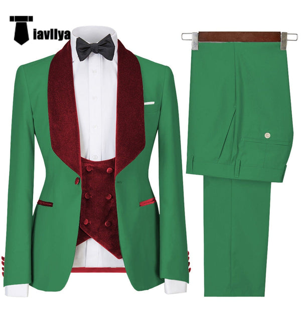 Tiavllya Fashion Men's Suit Printed 3 Pieces Shawl Lapel Tuxedo For Prom (Blazer+vest+Pants)