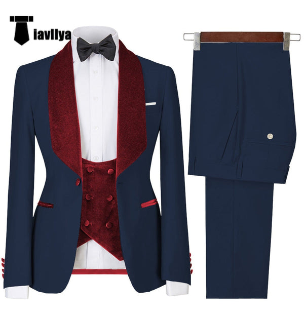 Tiavllya Fashion Men's Suit Printed 3 Pieces Shawl Lapel Tuxedo For Prom (Blazer+vest+Pants)