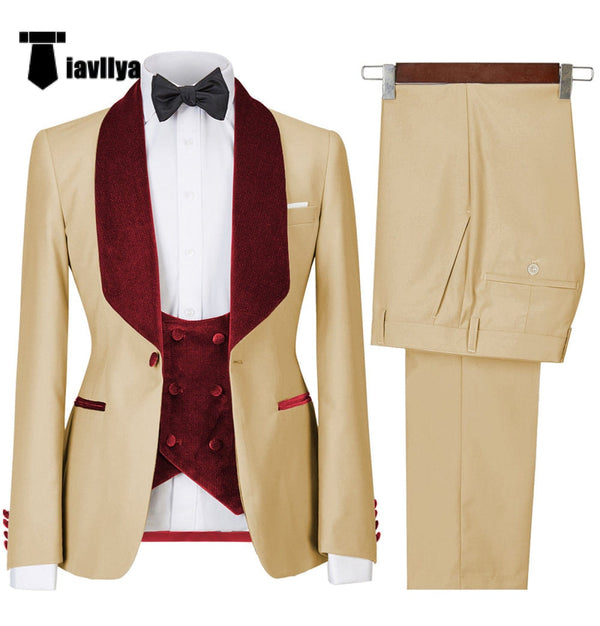 Tiavllya Fashion Men's Suit Printed 3 Pieces Shawl Lapel Tuxedo For Prom (Blazer+vest+Pants)