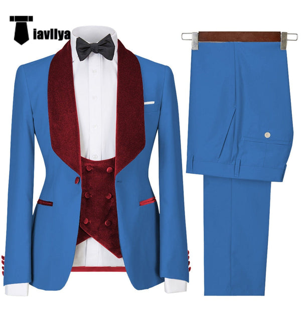 Tiavllya Fashion Men's Suit Printed 3 Pieces Shawl Lapel Tuxedo For Prom (Blazer+vest+Pants)