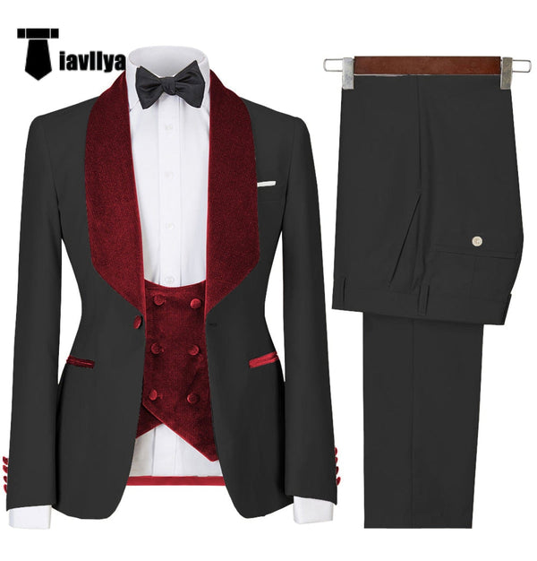 Tiavllya Fashion Men's Suit Printed 3 Pieces Shawl Lapel Tuxedo For Prom (Blazer+vest+Pants)