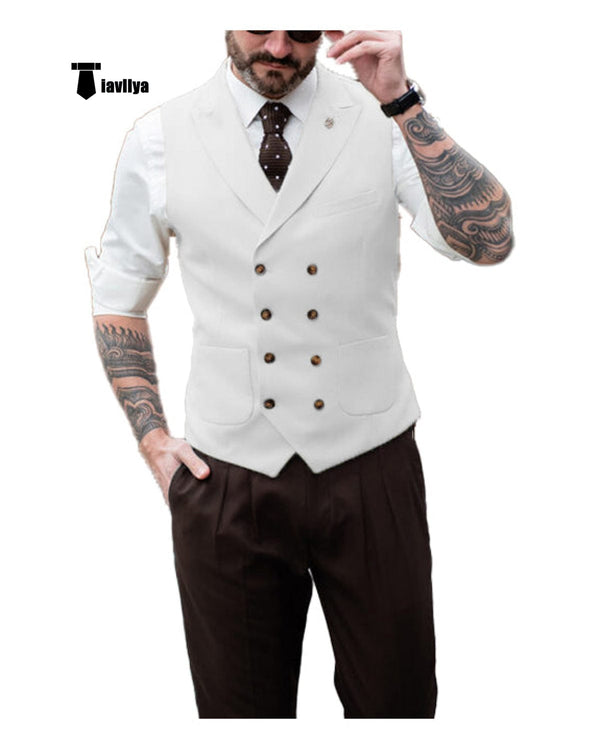 Tiavllya Fashion Men's Suit Vest Regular Fit Peak Lapel Waistcoat Wedding