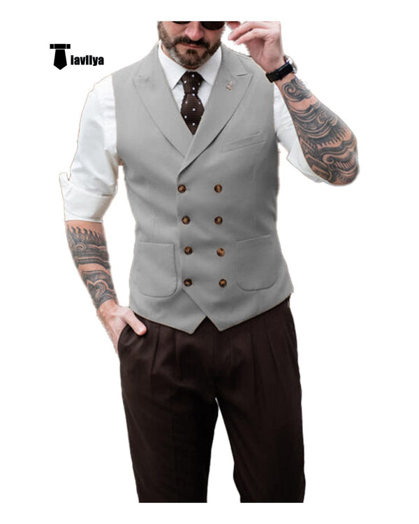 Tiavllya Fashion Men's Suit Vest Regular Fit Peak Lapel Waistcoat Wedding