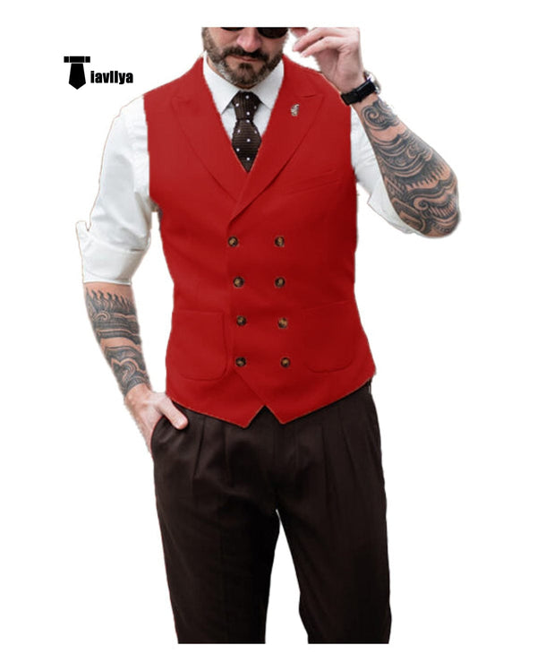 Tiavllya Fashion Men's Suit Vest Regular Fit Peak Lapel Waistcoat Wedding