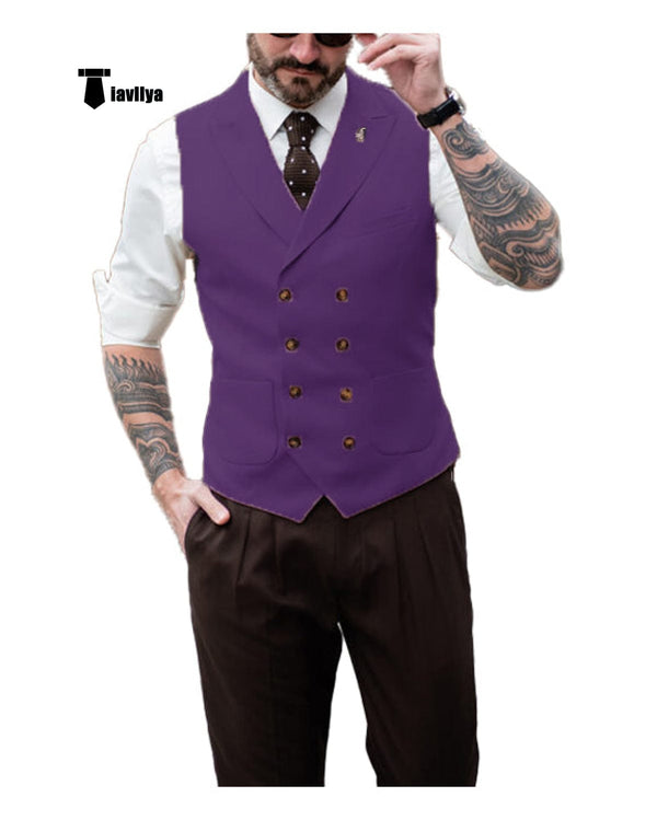 Tiavllya Fashion Men's Suit Vest Regular Fit Peak Lapel Waistcoat Wedding