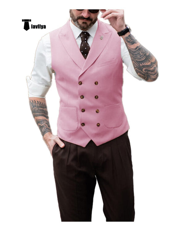Tiavllya Fashion Men's Suit Vest Regular Fit Peak Lapel Waistcoat Wedding