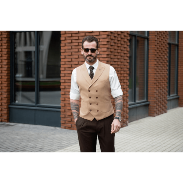 Tiavllya Fashion Men's Suit Vest Regular Fit Peak Lapel Waistcoat Wedding