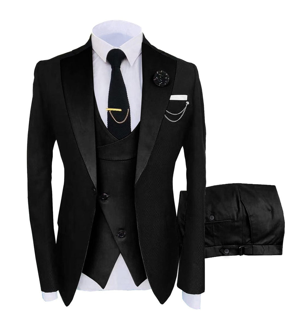 Tiavllya Fashion Men's Suits Slim Fit 3 Pieces Notch Lapel Tuxedos (Black Blazer+Vest+ Pant)