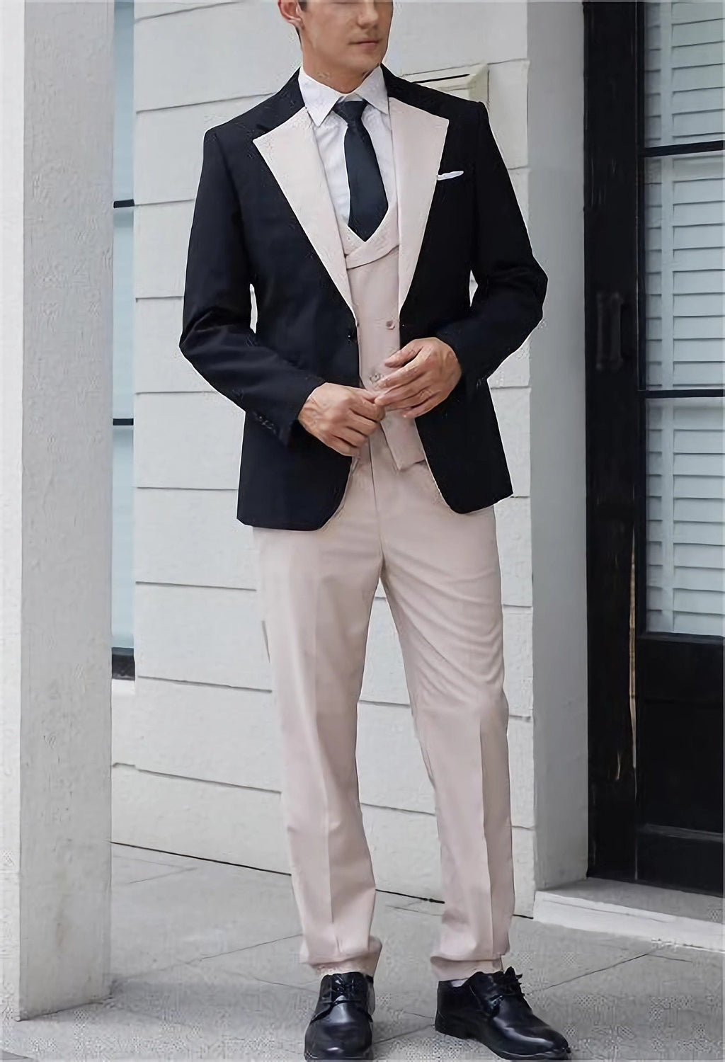 Tiavllya Fashion Men's Suits Slim Fit 3 Pieces Notch Lapel Tuxedos (Black Blazer+Vest+ Pant)