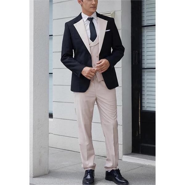 Tiavllya Fashion Men's Suits Slim Fit 3 Pieces Notch Lapel Tuxedos (Black Blazer+Vest+ Pant)