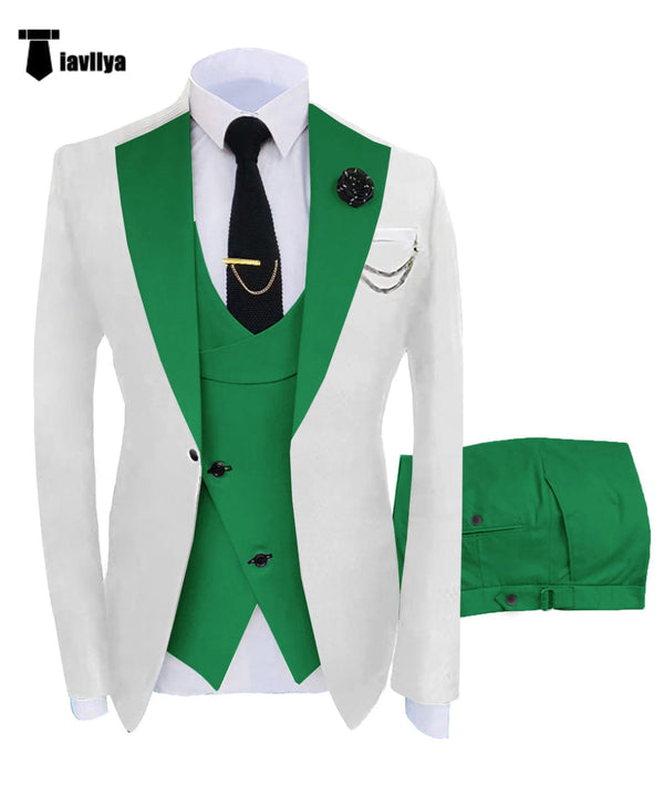 Tiavllya Fashion Men's Suits Slim Fit 3 Pieces Notch Lapel Tuxedos (White Blazer+Vest+ Pant)