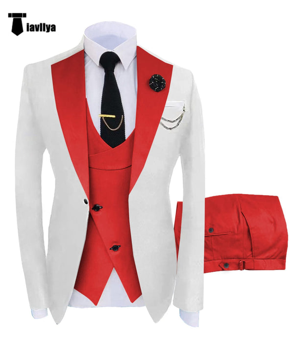 Tiavllya Fashion Men's Suits Slim Fit 3 Pieces Notch Lapel Tuxedos (White Blazer+Vest+ Pant)