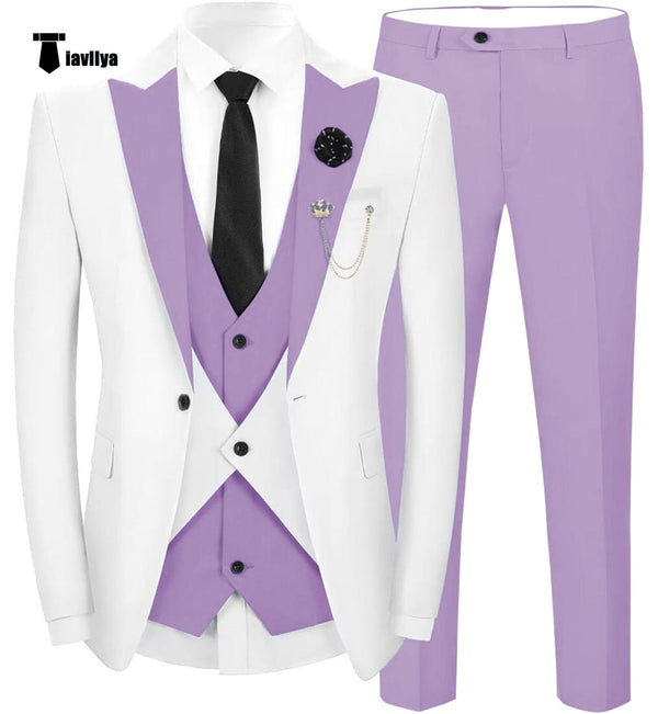 Tiavllya Fashion Men's Suits Slim Fit 3 Pieces Peak Lapel Tuxedos (White Blazer+Vest+ Pant)