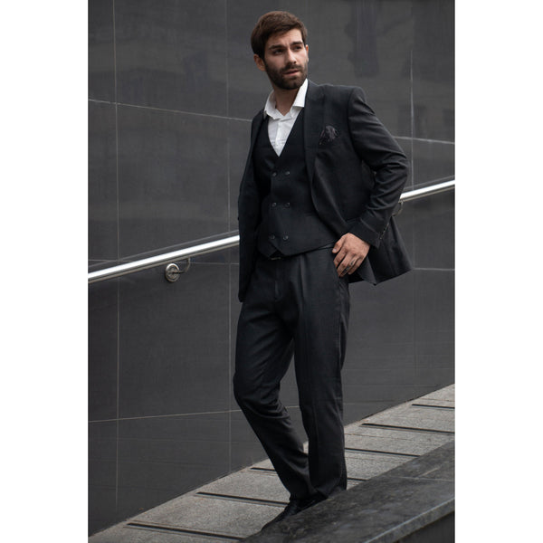 Tiavllya Fashion Men's Suits Slim Fit Double Breasted 3 Pieces Peak Lapel Tuxedos (Blazer+Vest+ Pant)