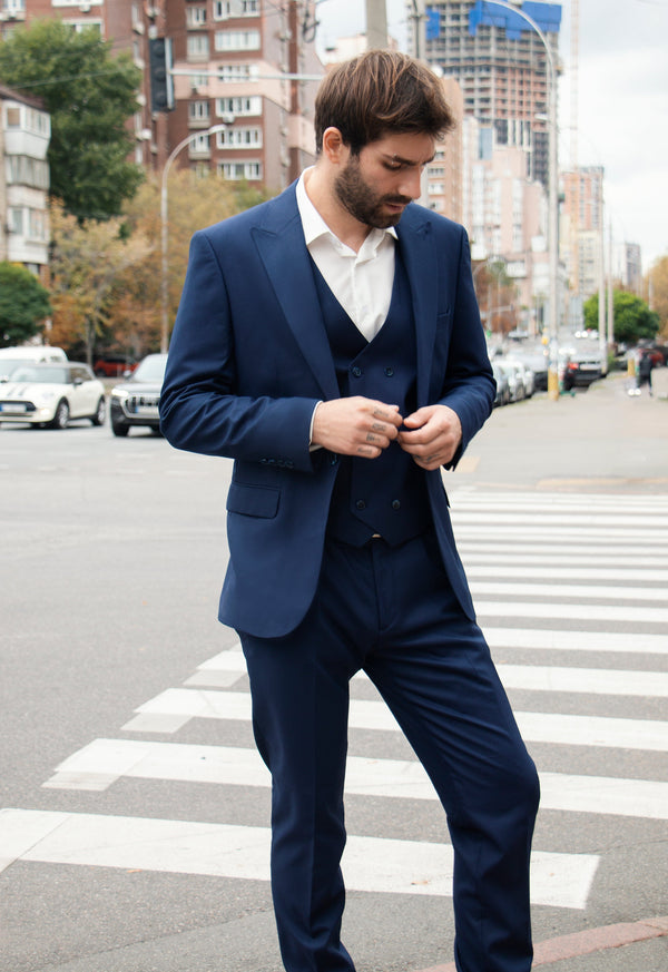 Tiavllya Fashion Men's Suits Slim Fit Double Breasted 3 Pieces Peak Lapel Tuxedos (Blazer+Vest+ Pant)