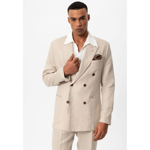 Tiavllya Fashion Mens 2 Pieces Suit Flat Double Breasted Tuxedos For Wedding (Blazer+Pants)