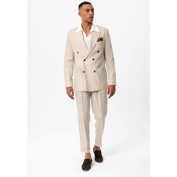 Tiavllya Fashion Mens 2 Pieces Suit Flat Double Breasted Tuxedos For Wedding (Blazer+Pants)