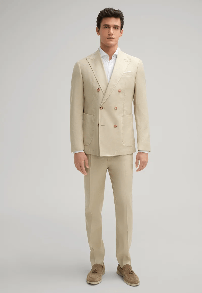 Tiavllya Fashion Mens 2 Pieces Suit Flat Double Breasted Tuxedos For Wedding (Blazer+Pants)