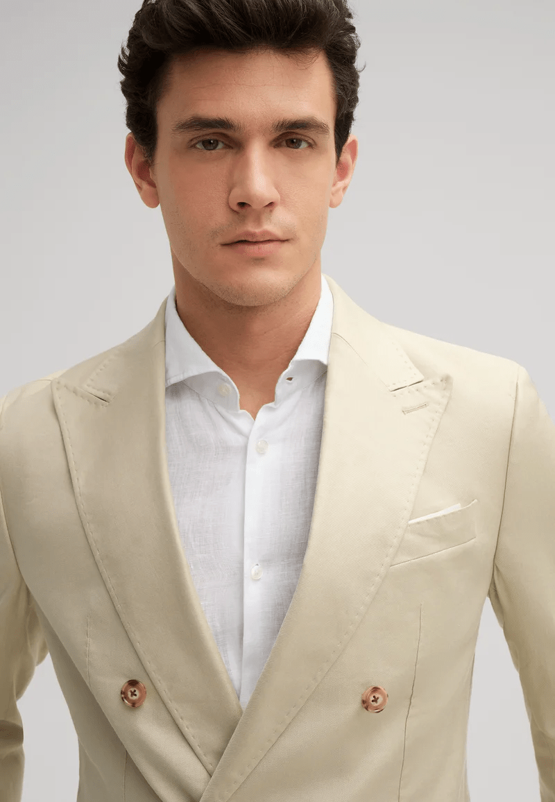 Tiavllya Fashion Mens 2 Pieces Suit Flat Double Breasted Tuxedos For Wedding (Blazer+Pants)