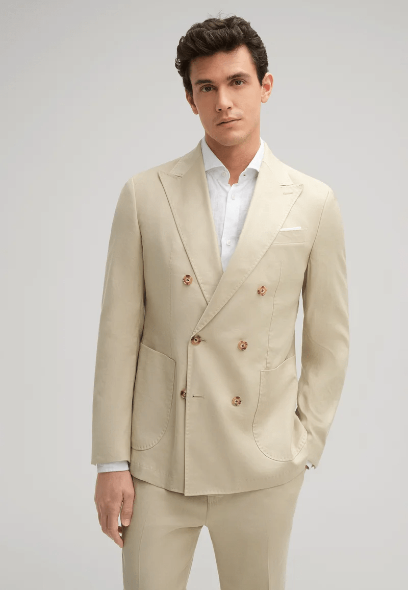 Tiavllya Fashion Mens 2 Pieces Suit Flat Double Breasted Tuxedos For Wedding (Blazer+Pants)