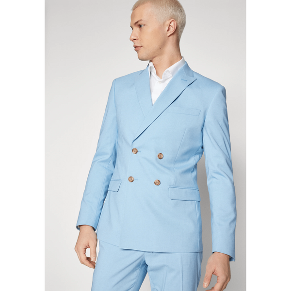 Tiavllya Fashion Mens 2 Pieces Suit Flat Double Breasted Tuxedos For Wedding (Blazer+Pants)