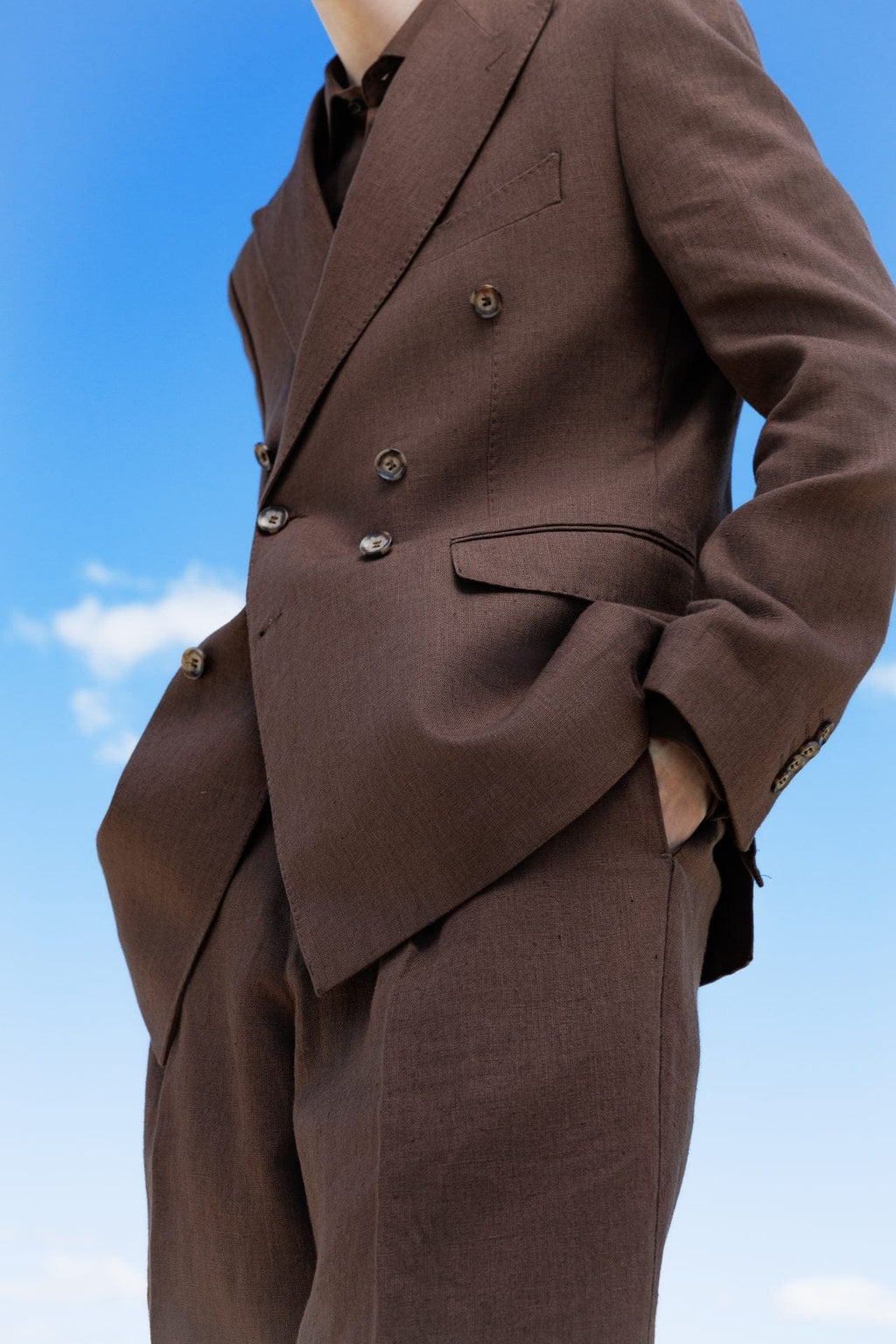 Tiavllya Fashion Mens 2 Pieces Suit Linen Double Breasted Tuxedos For Wedding (Blazer+Pants)