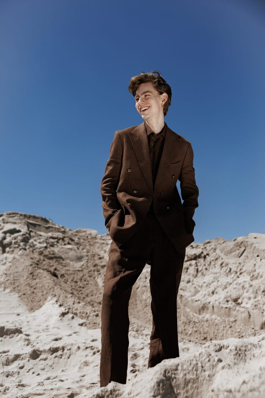 Tiavllya Fashion Mens 2 Pieces Suit Linen Double Breasted Tuxedos For Wedding (Blazer+Pants)