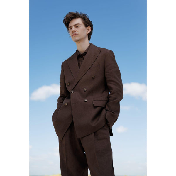 Tiavllya Fashion Mens 2 Pieces Suit Linen Double Breasted Tuxedos For Wedding (Blazer+Pants)