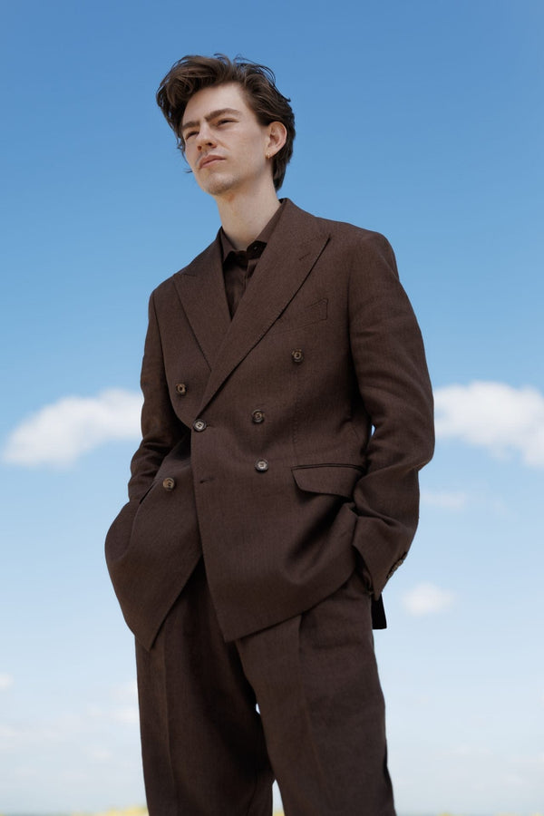 Tiavllya Fashion Mens 2 Pieces Suit Linen Double Breasted Tuxedos For Wedding (Blazer+Pants)