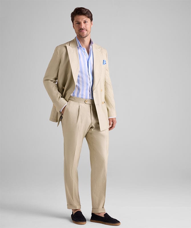 Tiavllya Fashion Mens 2 Pieces Suit Linen Double Breasted Tuxedos For Wedding (Blazer+Pants)