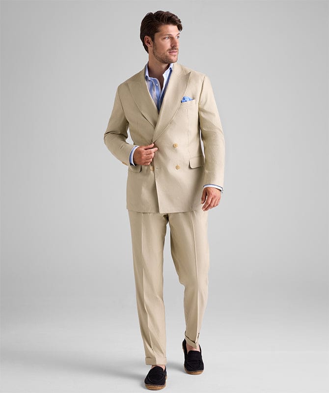 Tiavllya Fashion Mens 2 Pieces Suit Linen Double Breasted Tuxedos For Wedding (Blazer+Pants)