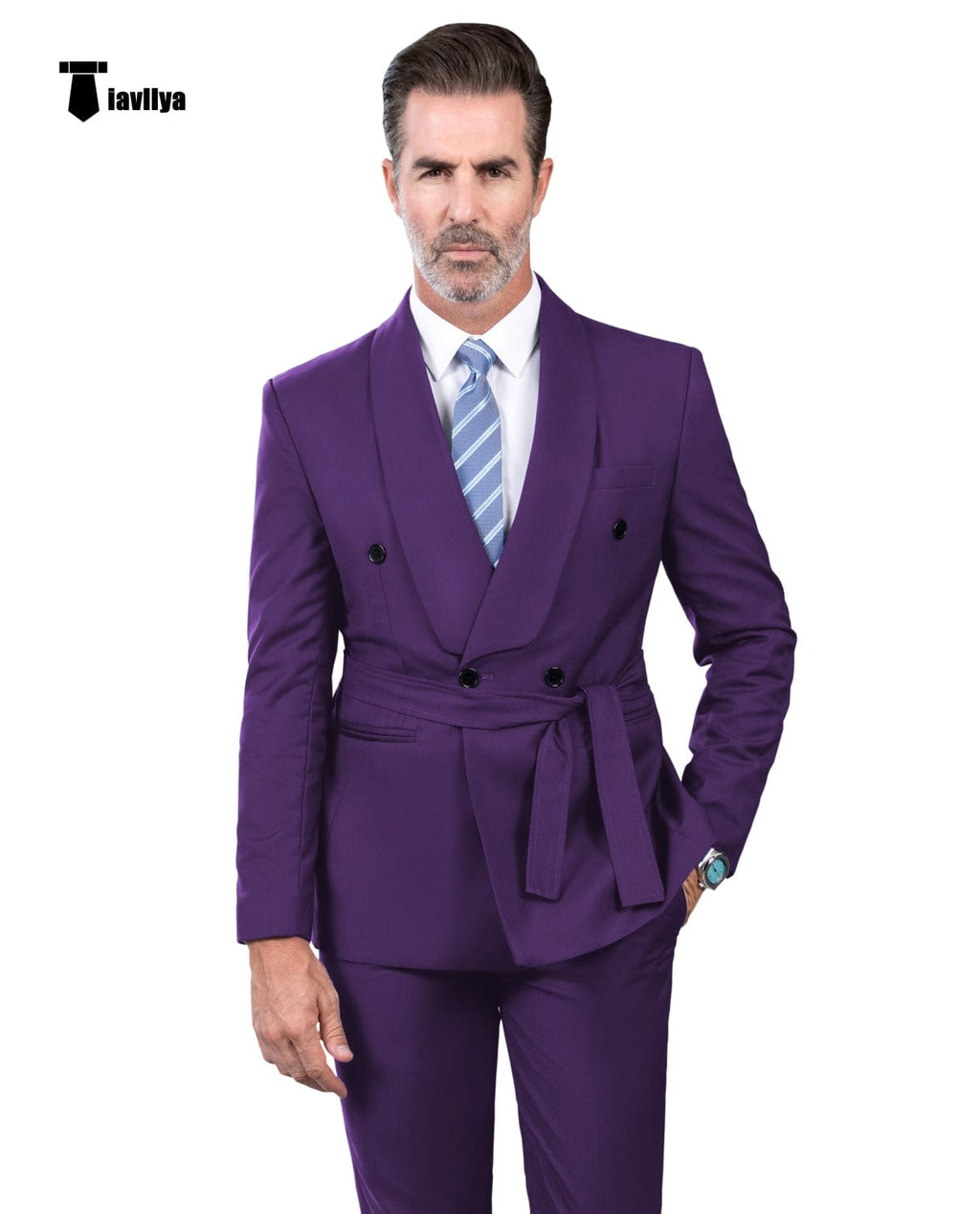 Tiavllya Fashion Mens Suit Double Breasts Shawl Lapel 2 Pieces (Blazer+Pants)