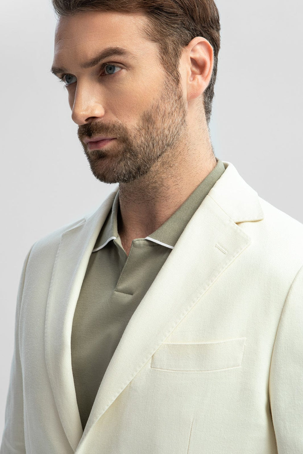 Tiavllya Formal 2 Piece Men's Ivory Suit Flat Linen Notch Lapel Tuxedos (Blazer+Shorts)