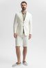 Tiavllya Formal 2 Piece Men's Ivory Suit Flat Linen Notch Lapel Tuxedos (Blazer+Shorts)