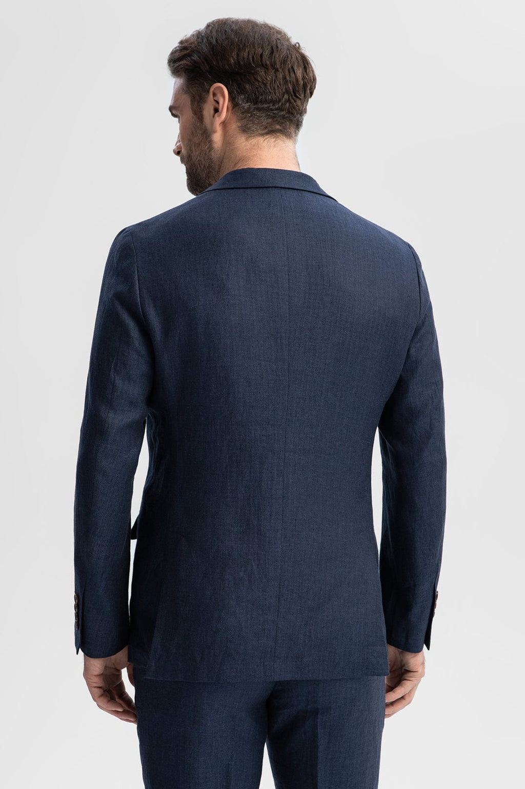 Tiavllya Formal 2 Piece Men's Navy Suit Flat Linen Notch Lapel Tuxedos (Blazer+Shorts)