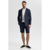 Tiavllya Formal 2 Piece Men's Navy Suit Flat Linen Notch Lapel Tuxedos (Blazer+Shorts)