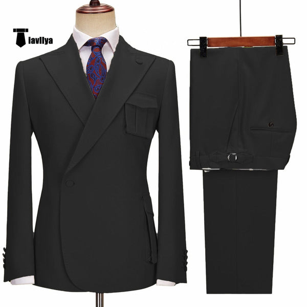 Tiavllya Formal 2 Piece Men's Suit Slim Fit Peak Lapel Tuxedo For Wedding (Blazer+Pants)