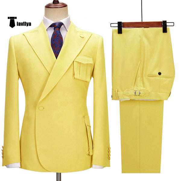 Tiavllya Formal 2 Piece Men's Suit Slim Fit Peak Lapel Tuxedo For Wedding (Blazer+Pants)