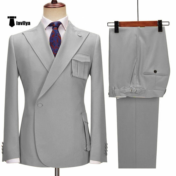 Tiavllya Formal 2 Piece Men's Suit Slim Fit Peak Lapel Tuxedo For Wedding (Blazer+Pants)