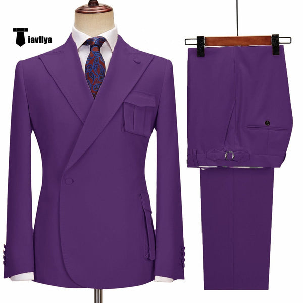 Tiavllya Formal 2 Piece Men's Suit Slim Fit Peak Lapel Tuxedo For Wedding (Blazer+Pants)