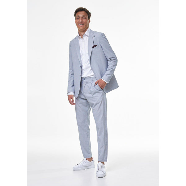 Tiavllya Formal 2 Pieces Mens Light Blue Suit Flat Notch Lapel Tuxedos For Wedding (Blazer+Pants)