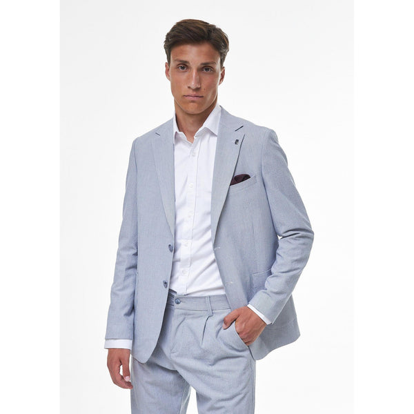 Tiavllya Formal 2 Pieces Mens Light Blue Suit Flat Notch Lapel Tuxedos For Wedding (Blazer+Pants)