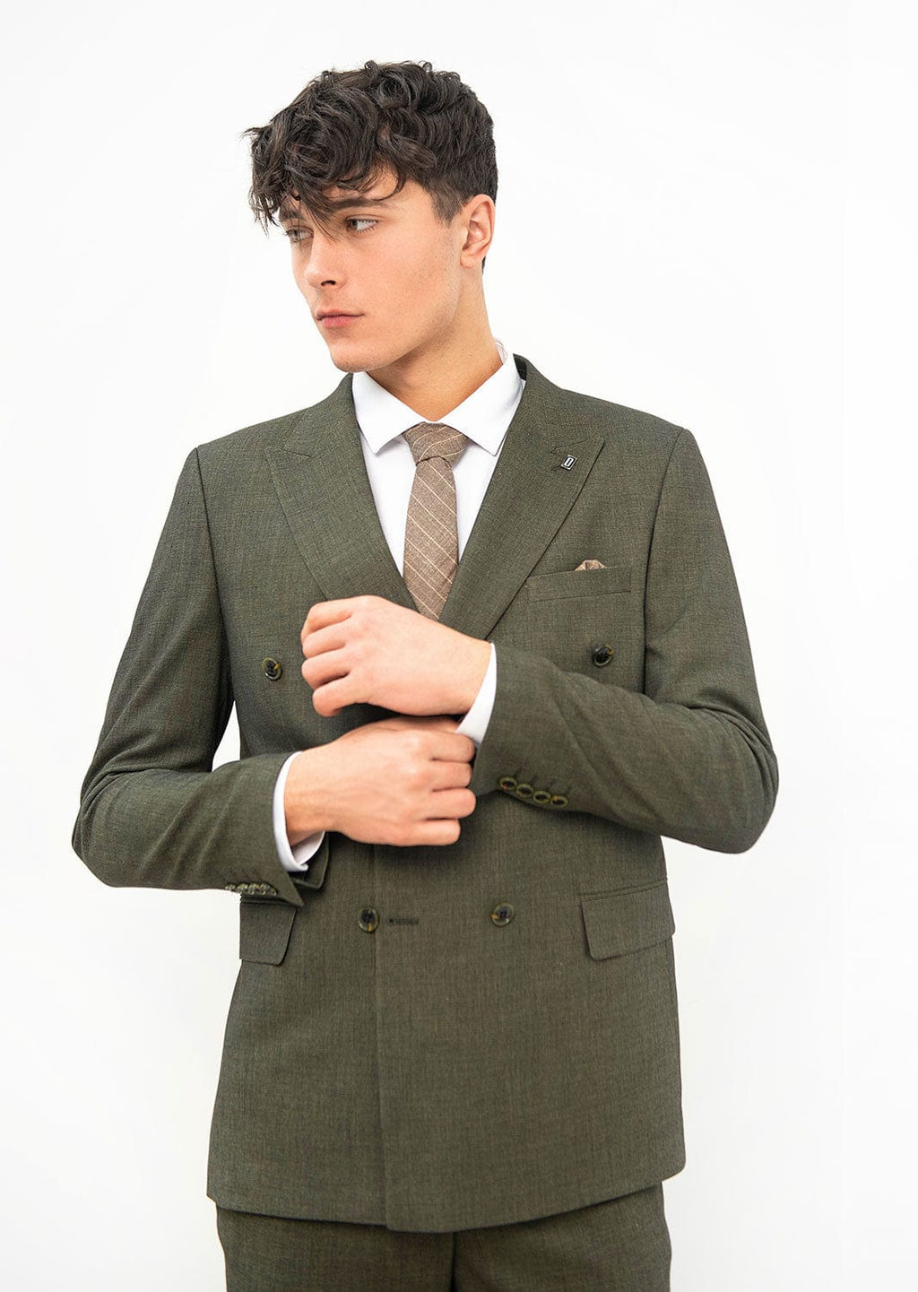 Tiavllya Formal 2 Pieces Mens Suit Flat Peak Lapel Double Breasted Tuxedos For Wedding (Blazer+Pants)